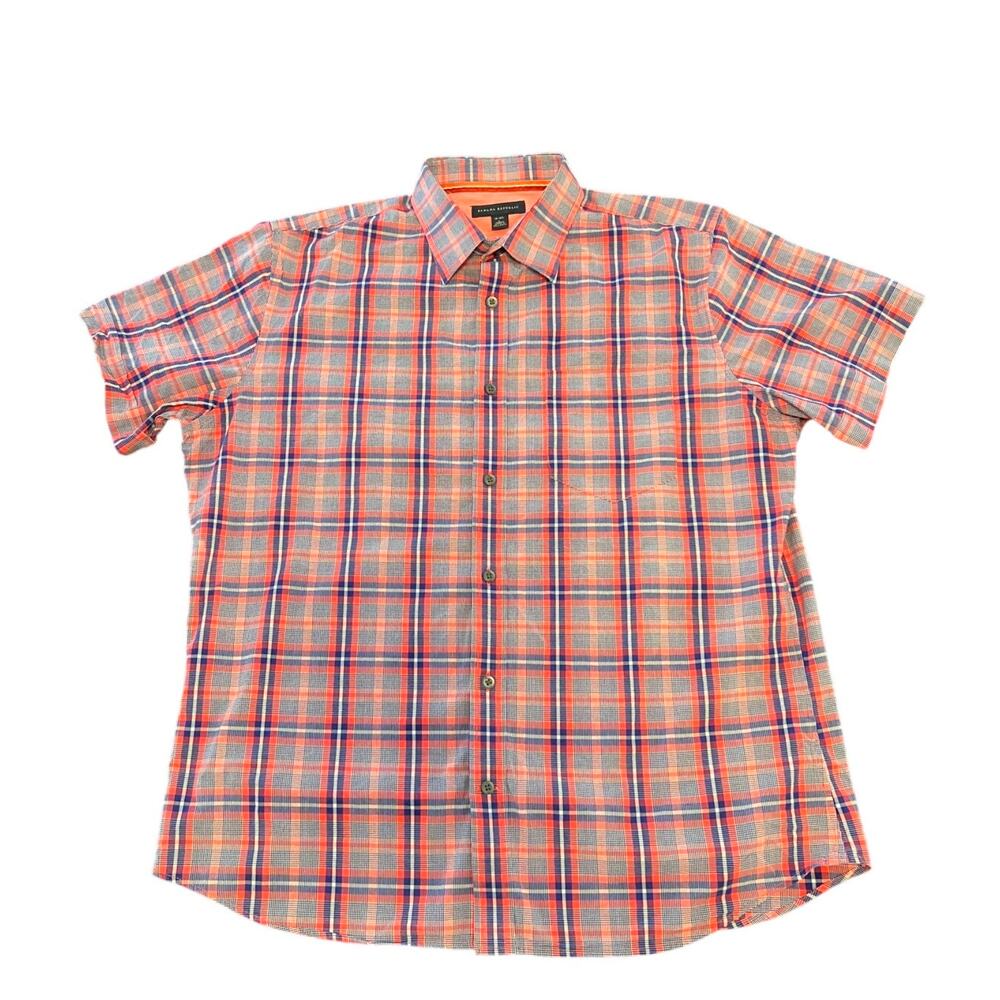 Banana Republic Plaid Button Up Shirt Mens Large Red Blue Short Sleeve
